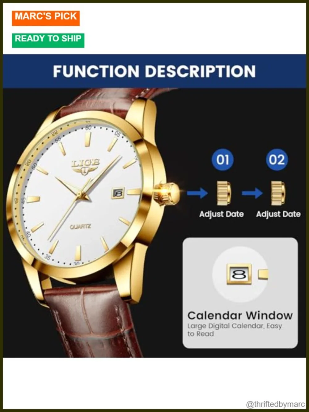 Men's Vintage Dress Chronograph Leather Watch Waterproof Quartz Luminous Date